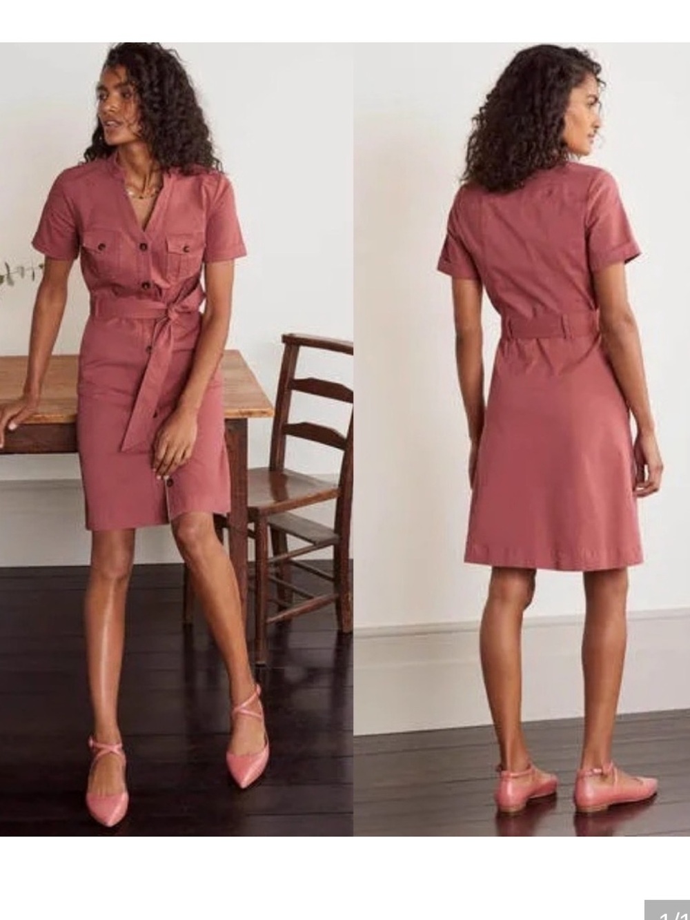 Boden Cecily dusty rose belted shirt midi dress